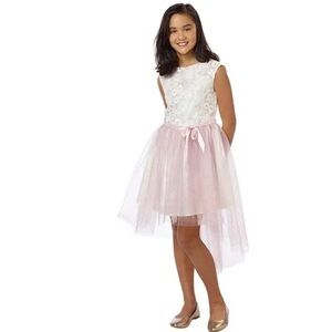 White violet orchid metallic embroidery high low dress sz 10 party dress Easter